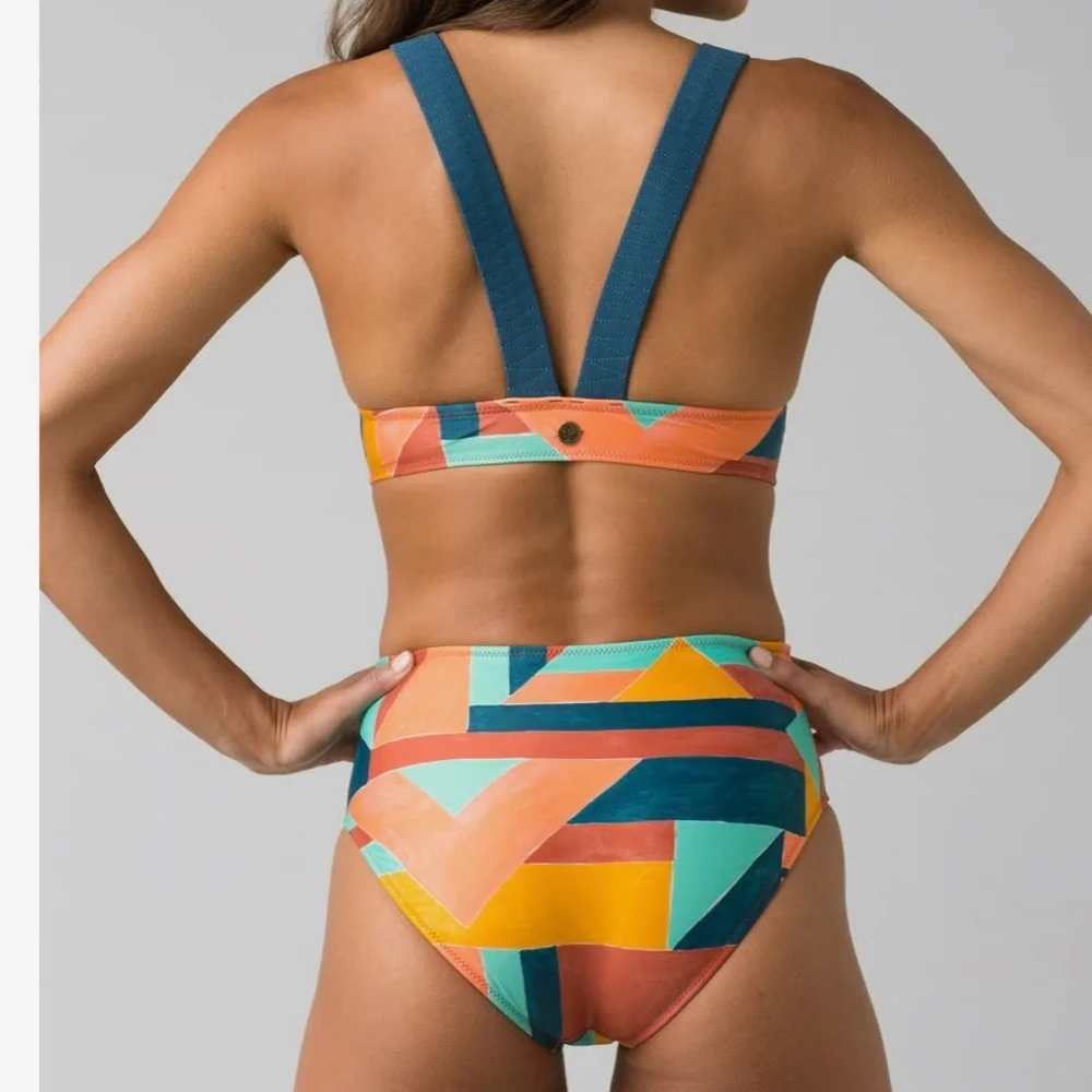 PRANA Neolani One Piece Swimsuit Geometric Pattern Atlantic Seaglass Resortwear - Picture 16 of 16